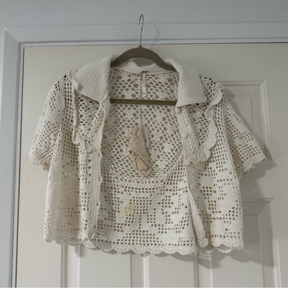 Free People Sweaters - Free People Cream Crochet Cardigan